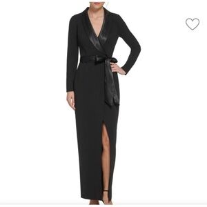 Eliza J Black Black Tuxedo Wrap Gown
